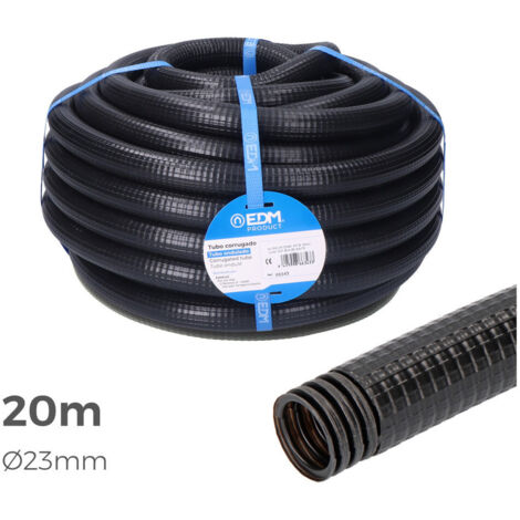 EDM – Gaine électrique préfilée ondulée extérieure 23mm – Longueur 20m – Protection câbles en extérieur – Résistante aux intempéries