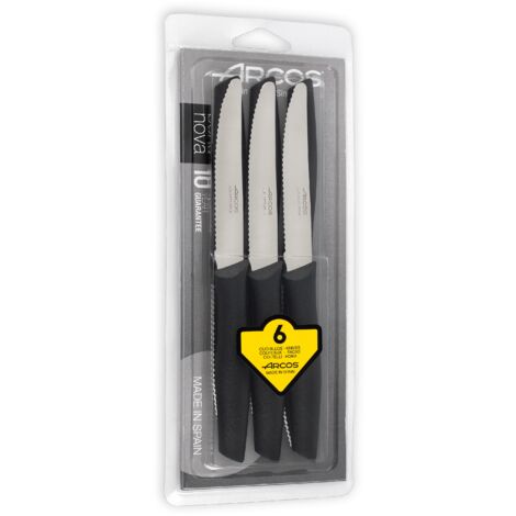 ENSEMBLE DE TABLE NOVA - Ensemble de 6 couteaux de table avec lame dentelée et pointe arrondie, parfaits pour couper les aliments sur la table.