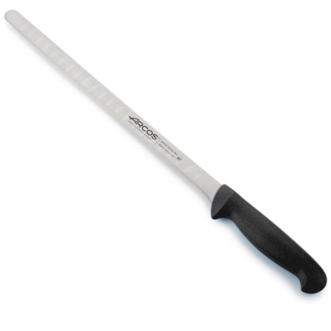 Couteau à saumon Arcos Couleur - Prof 293325 en acier inoxydable Nitrum et mango polypropylène ergonomique de couleur NOIR avec lame de 30 cm, vitrine.