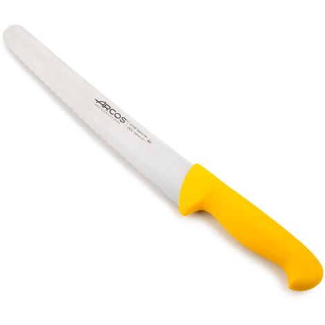 Couteau de boulanger Arcos Couleur - Prof 293200 en acier inoxydable Nitrum et mango polypropylène jaune ergonomique avec lame de 25 cm, vitrine.