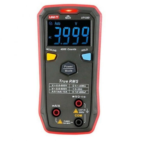 Multimètre numérique intelligent 6000 points True RMS Rétroéclairage LCD  Testeur électrique Voltmètre Ampèremètre Mesure de température  Multifonction AC DC Tension Courant Capacité (HT126A)