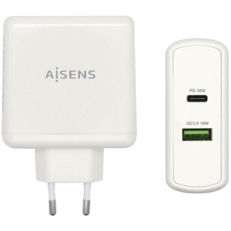 Chargeur Usb-c Pd3.0 30w Usb-a Qc3.0 18w White Aisens Asch-2pd30qc-w (1/3)