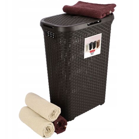 Curver – Panier à linge 40 L chocolat – Matériau résistant aux rayures – Couvercle étanche pour éviter les odeurs – Poignées intégrées (1/5)