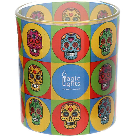 Bougie Pop cup art ø7,5cm h.8,4cm tête de mort magic lights (1/3)