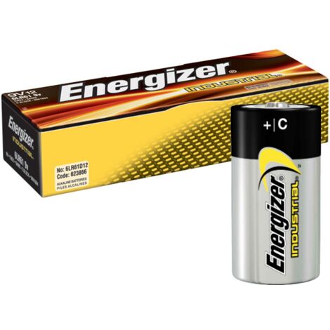 Energizer - Industriel, lot de 12 piles C, piles alcalines de base pour un usage quotidien et industriel, sans sulfate et d'une durée de vie de 10 ans.