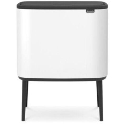 Poubelle à pédale 11 + 23 litres – Acier inoxydable blanc – 2 compartiments amovibles pour tri des déchets – Design gain de place – Brabantia (1/10)