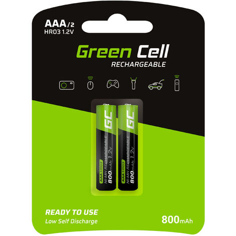 Green Cellule 2X AAA 800mAh 1.2V Jeu de 2 AAA Ni-MH Piles rechargeables Faible autodécharge Précharge Haute capacité HR6 BK-4MCCE/8LE, Rechargeable Préchargée (1/3)
