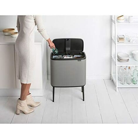 Poubelle De Recyclage Brabantia Touch Bin 23 L / 10 L En Acier Mat Gris - Élégante Et Pratique
