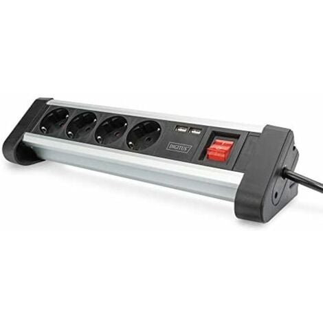 DIGITUS Bloc multiprises flexible avec USB, 2 ports de charge USB-A, 4  prises, interrupteur à