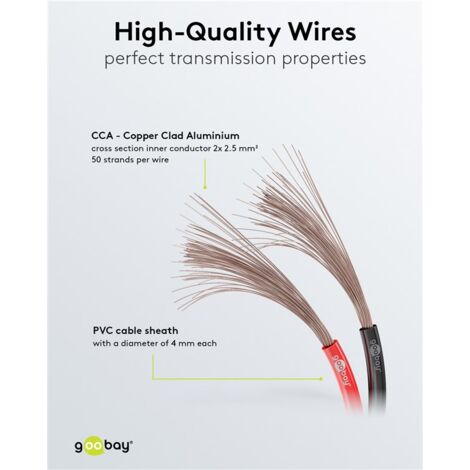 Câble de Haut-parleur rougenoir, Rouleau de 25 m, section de 2 x 2,5 mm², CCA. Longueur de câble 25 m