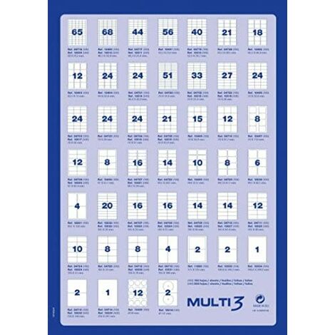 MULTI 3 Étiquettes Adhésives 100 Feuilles A4, 24 Autocollants