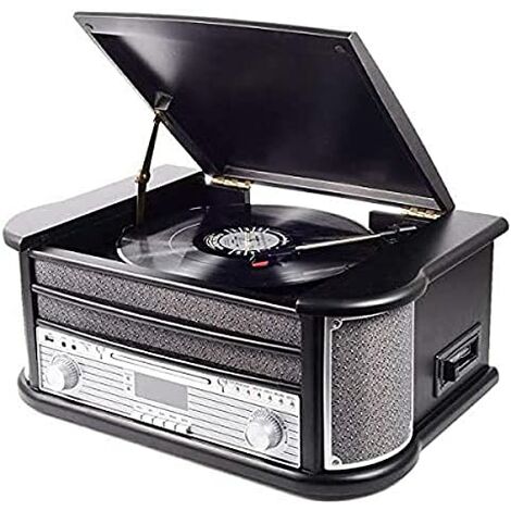 Style rétro Denver MRD-51 Black chaîne stéréo. Plaque tournante. Radio numérique Dab. Lecteur de CD et de cassettes. Enregistrement direct via USB de disques vinyles, CD et cassettes. Bois