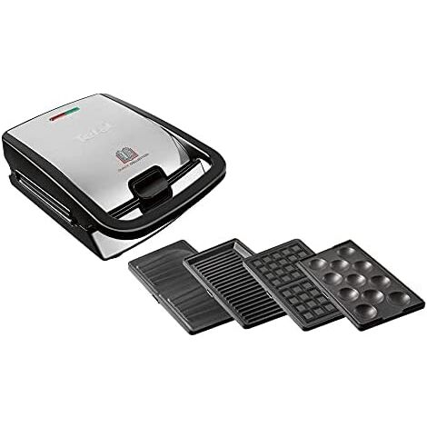 Tefal – Machine à sandwich 700W – 4 plaques interchangeables – SW854D – Design noir et acier inoxydable – Rangement vertical