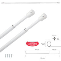 Barra Visillo Extensible 80/98 cm. Con Soporte, Sin Muelle (2 piezas)
