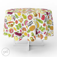 Nappe ronde en toile cirée anti-taches Ø 140 cm. Fruits fantastiques