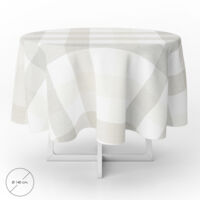 Nappe ronde en toile cirée anti-taches Ø 140 cm. Carrés beiges