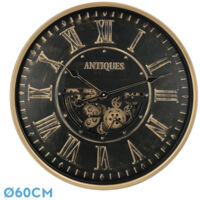 FABRILAMP Horloge de Wall Trieste Black Gold 60x60x8 cm Engrenages avec mouvement