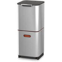 Totem Poubelle compacte pour déchets et recyclage de Joseph Joseph - Acier inoxydable, 40 L, conception verticale avec deux compartiments de 20 L, caddy amovible de 3 L, filtre anti-odeurs remplaçable
