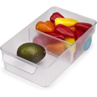 FridgeStore™, Joseph Joseph, Large Storage Bin, organisateur de réfrigérateur, optimise l'espace pour le rangement, poignées et roulettes, séparateur amovible, couleur claire.