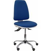 Modelo Elche blanca - Silla de oficina ergonómica con mecanismo asincro, regulable en altura y ruedas de parqué - Base cromada. Asiento y respaldo tapizados en tejido BALI color azul marino.