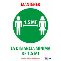 Señal adhesiva avery mantener distancia minina de 1,5 mt din a4 resistente a los rayos uv pack de 2 unidades