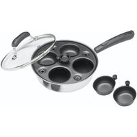 Cuiseur à œufs poché 4 trous – Acier au carbone avec revêtement antiadhésif – Couvercle en verre trempé avec trou d'aération – Kitchen Craft