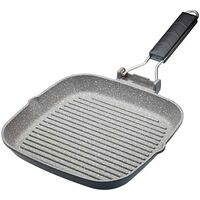 MasterClass Planche à griller antiadhésive avec poignée rabattable, table de cuisson à induction, 24 cm (9.5"), aluminium, noir