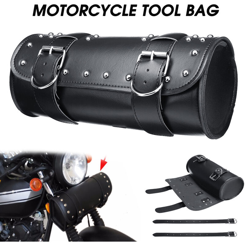Sacoche pour moto Pochette à outils de rangement pour sac de selle latéral  en cuir PU universel moto noir ZebraA