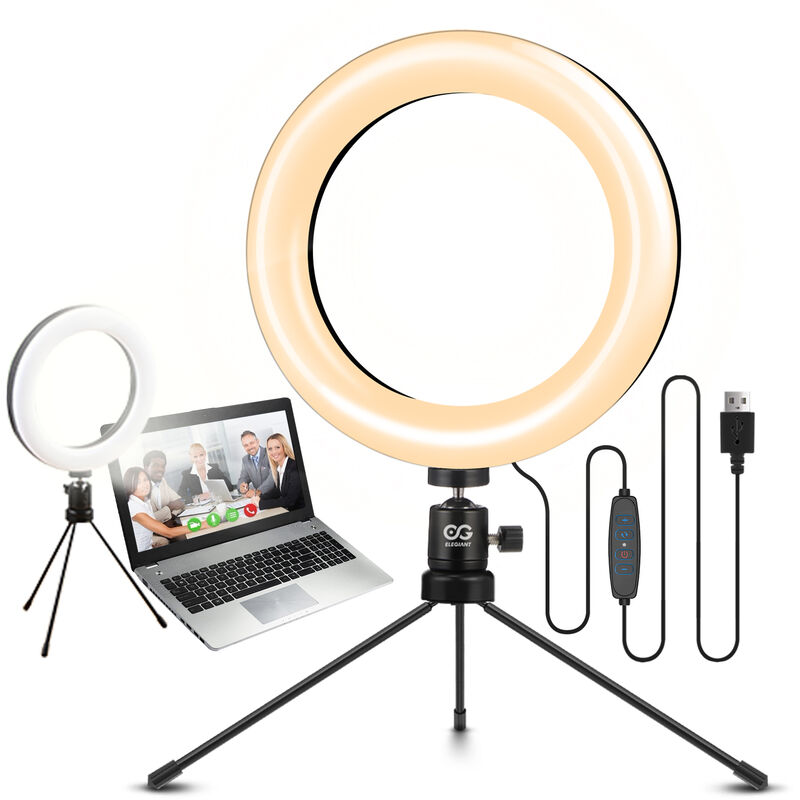 Lumière Anneau avec Ttrépied et Clip, 6.3'' Ring Light avec Télécommande  Lampe Luminosité pour Laptop,Vidéoconférence/Live Stream/Maquillage/Vidéo