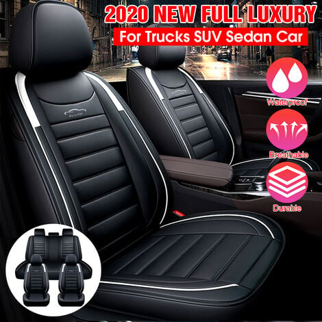 ELUTO 5 sièges universel housse de siège auto coussin de siège en cuir PU  de luxe housse complète (blanc, 11 pièces) ZebraA