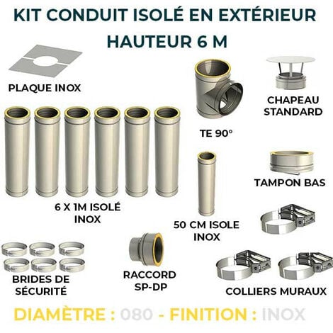 Kit conduit isolé 6m double paroi Ø 100/120/130/150/160/180/200 mm