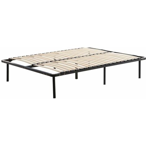 Kosmi – Sommier à lattes 180x200 cm – 40 lattes en bois pour ventilation optimale – 7 pieds robustes – Structure métal – Kit facile à monter
