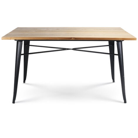 Table Factory 140 x 80 cm en métal noir mat et plateau en bois clair (1/5)