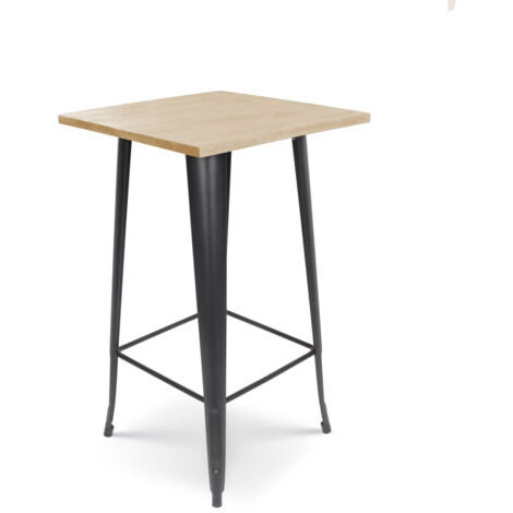 Kosmi – Table de bar style industriel en métal noir mat et plateau bois clair – 60x60 cm – Surface facile à nettoyer – Pour intérieur urbain