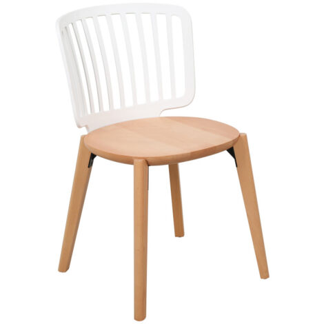 Chaise Eira Design Scandinave – Dossier Résine Blanche, Assise Bois – Pieds Bois Naturel (1/5)