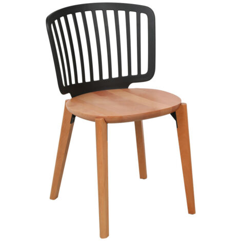 Chaise Eira Design Scandinave – Dossier Résine Noir, Assise Bois – Pieds Bois Naturel (1/5)