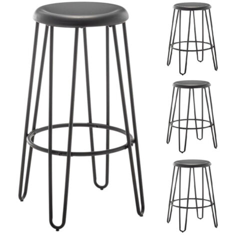 Lot de 4 tabourets hauts style industriel – Métal noir mat – Pieds épingle (1/3)