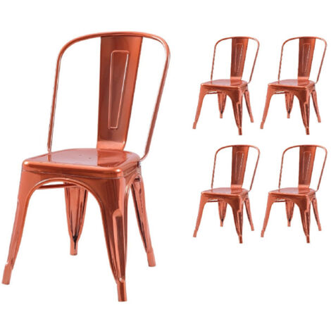 Lot de 4 chaises style industriel en métal couleur cuivre - Finition brillant (1/5)