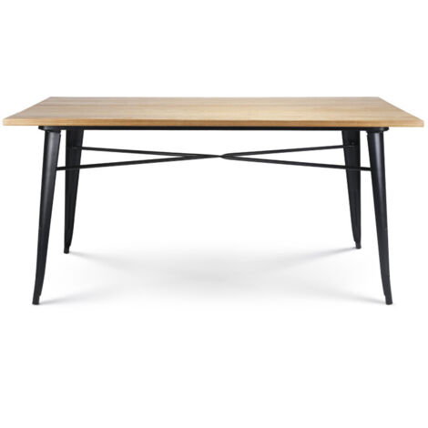 Table Factory 160 x 80 cm en métal noir mat et plateau en bois clair (1/4)