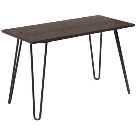 Table Industry 120 x 60 cm en métal noir mat et plateau en bois foncé - Pieds épingles (1/2)
