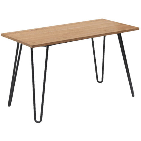 Table Industry 120 x 60 cm en métal noir mat et plateau en bois clair - Pieds épingles (1/3)