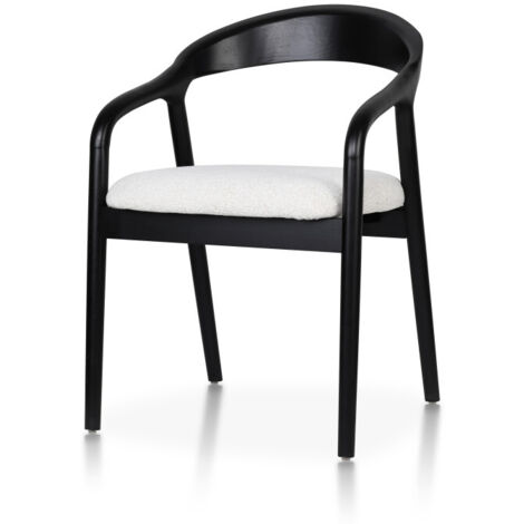 Kosmi – Chaise scandinave en bois noir avec assise rembourrée en tissu beige clair chiné – Dossier ergonomique – Design moderne pour salle à manger et bureau (1/5)