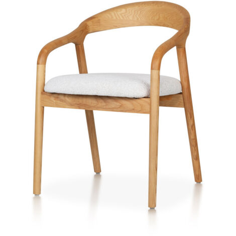 Kosmi – Chaise scandinave en bois massif naturel – Assise rembourrée en tissu beige clair chiné – Dossier arrondi et courbes raffinées (1/5)