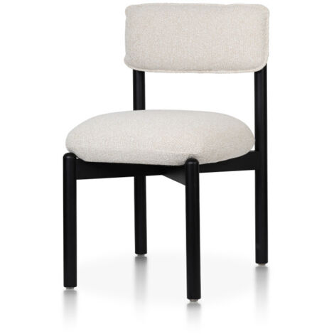 Chaise en bois noir avec assise et dossier rembourrés en tissu chiné beige clair – Moderne et confortable (1/5)
