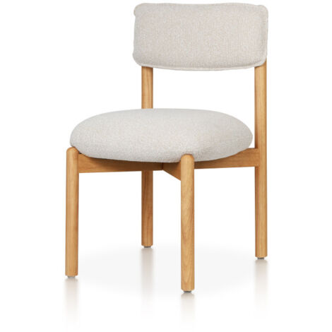 Kosmi – Chaise en bois massif naturel – Assise et dossier rembourrés en tissu chiné beige clair – Confort optimal pour salle à manger et bureau (1/5)