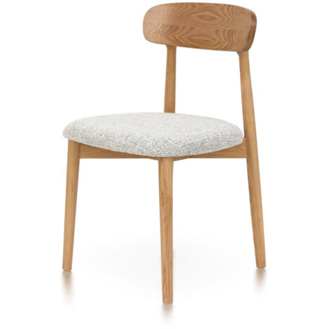 Kosmi – Chaise en bois massif naturel – Assise rembourrée en tissu chiné gris clair – Dossier ergonomique incurvé – Design moderne (1/5)