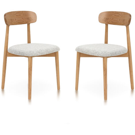 Lot de 2 chaises en bois massif naturel avec assise confortable en tissu chiné gris clair – Design moderne et élégant (1/5)