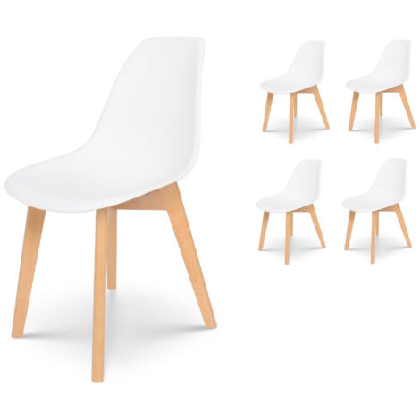 Kosmi – Lot de 4 chaises scandinaves GABBY – Coque en résine blanche – Pieds en bois de hêtre naturel – Hauteur d'assise 46cm (1/5)