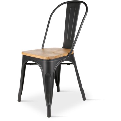 Kosmi – Chaise noire en métal et bois clair – Style industriel – Assise en bois massif – Charge jusqu'à 120 kg – Empilable (1/5)