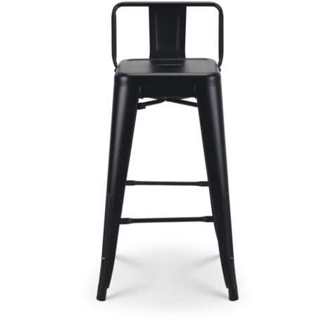 Tabouret de bar en métal noir mat style industriel - Avec dossier - Hauteur 66cm